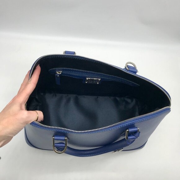 Pulicati Blue Leather Large Dome Convertible Satchel  Bag - Picture 10 of 10